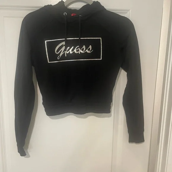 Guess Women's Black Cropped Hoodie - Picture 1 of 5